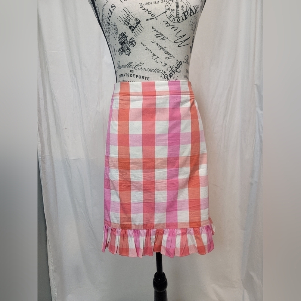 J. Crew Vibrant Pink and Orange Checkered Pencil Skirt